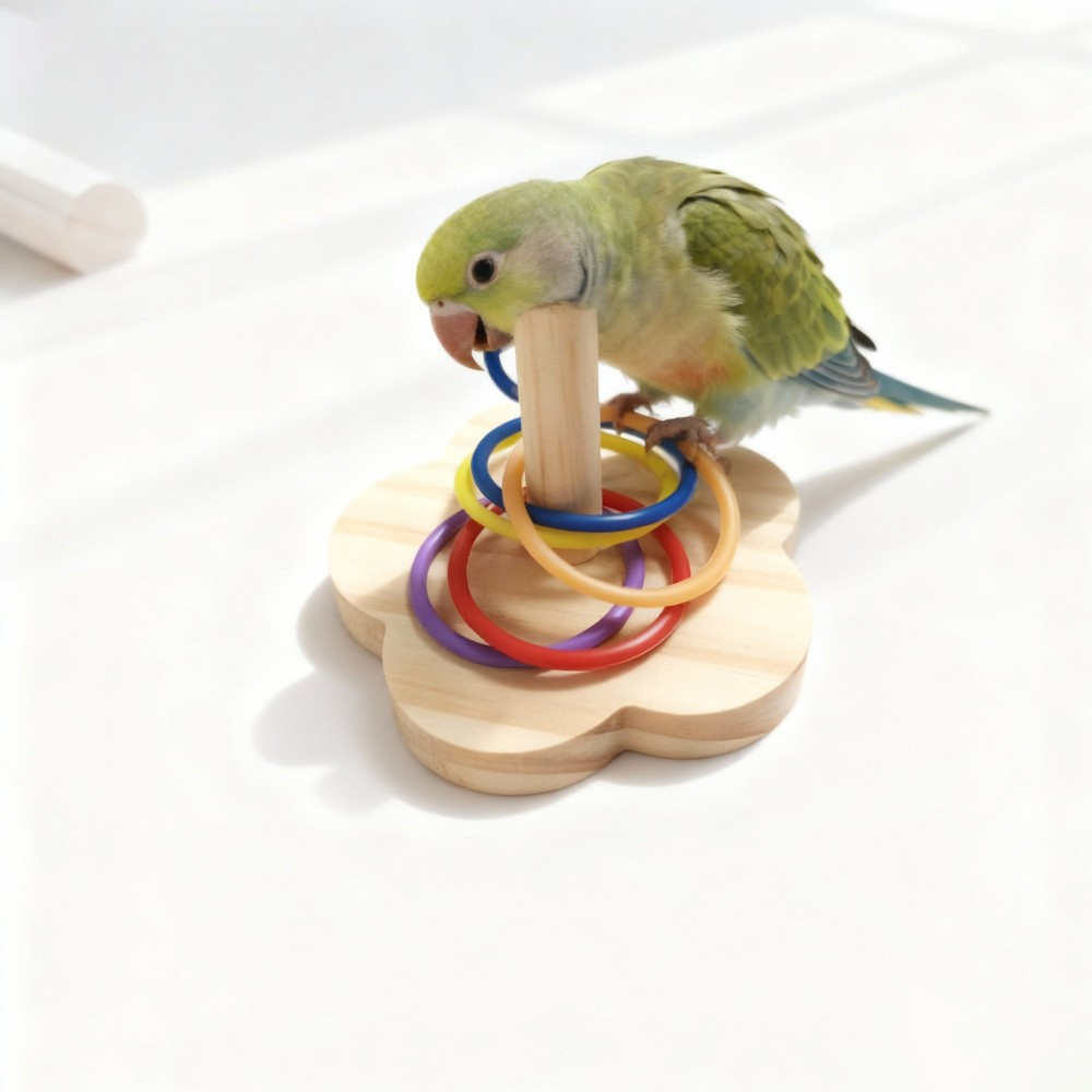 Gymnastic Ring Wood - 1PC 木製オウム知能トレーニングおもちゃカラフルなリングトスデスクトップパズルセキセイインココカティルコンネアケージアクセサリー用品