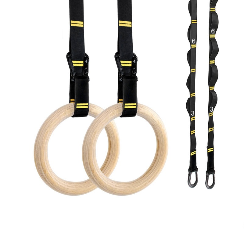 Gymnastic Ring Wood - 28mm 32mm プルアップ体操リング 吊り下げ式滑り止め木製リング 調節可能なストラップ付き ホームフィットネス用