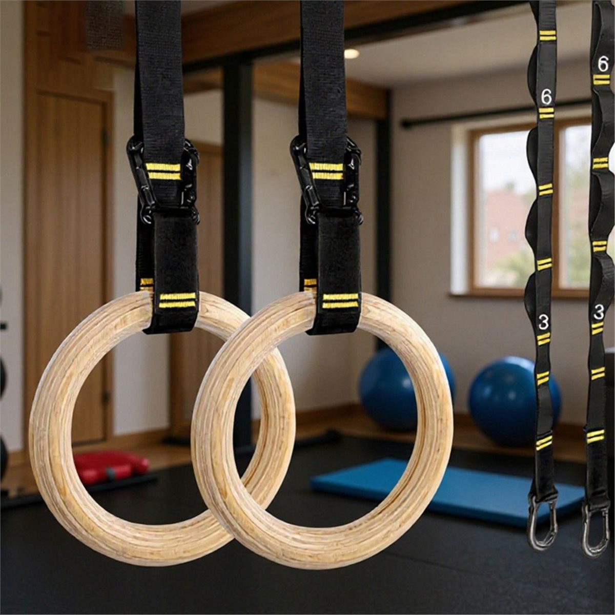 サマーセール 2個セット 木製ポータブル体操リング ホームジ - Gymnastic Ring Wood のレビューと価格